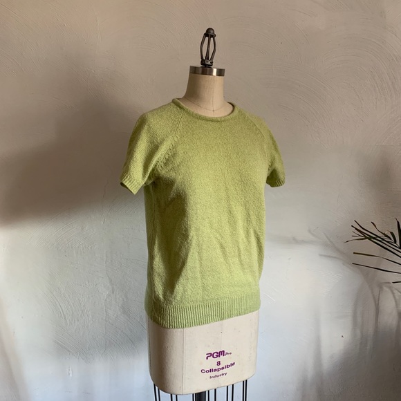 VTG sage top green elevated basic minimal mint layering tee nubby bouclé blouse - Picture 2 of 5